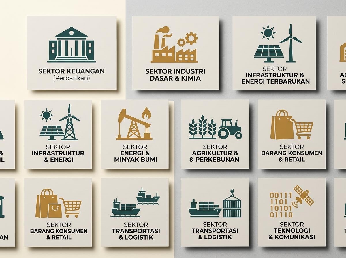 Ilustrasi representasi berbagai sektor industri di pasar saham Indonesia